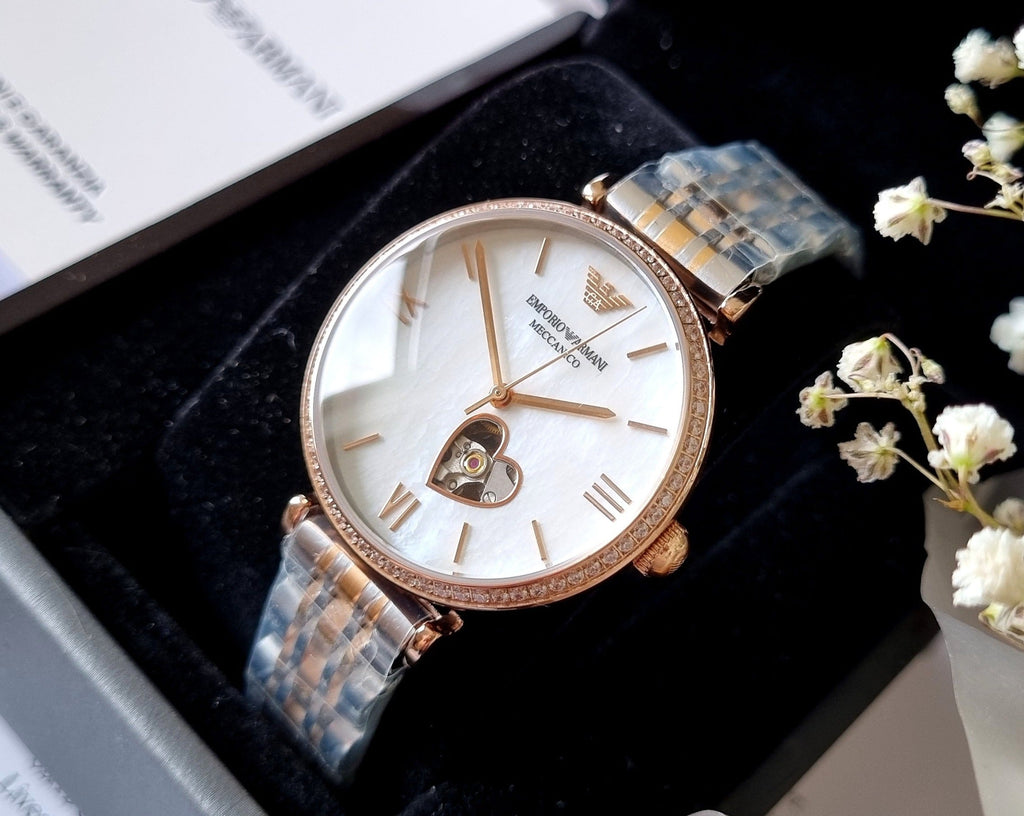Emporio Armani Meccanico Automatic Mother of Pearl Dial Two Tone Steel Strap Watch For Women - AR60049 Buy Now By Emporio Armani