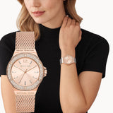 Michael Kors Lennox Three Hand Rose Gold Dial Rose Gold Mesh Strap Watch For Women - MK7336 Buy Now By Michael Kors