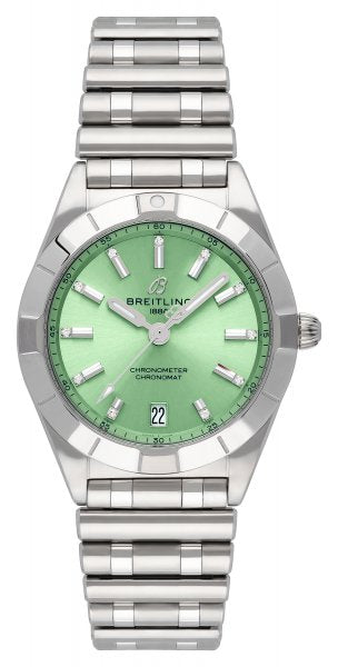 Breitling Chronomat 32 Diamonds Green Dial Silver Steel Strap Watch for Women - A77310101L1A1 Buy Now By Breitling