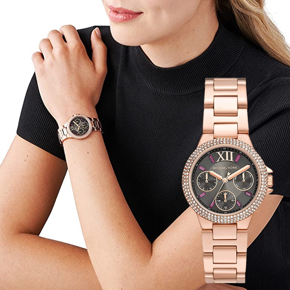Michael Kors Camille Chronograph Grey Dial Rose Gold Steel Strap Watch For Women - MK6983 Buy Now By Michael Kors