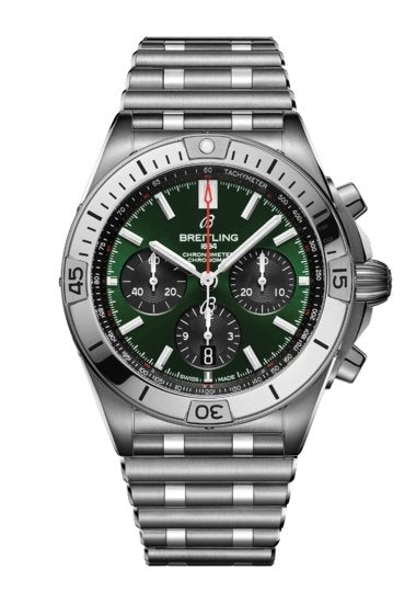 Breitling Chronomat B01 42 Green Dial Silver Steel Strap Watch for Men - AB0134101L1A1 Buy Now By Breitling