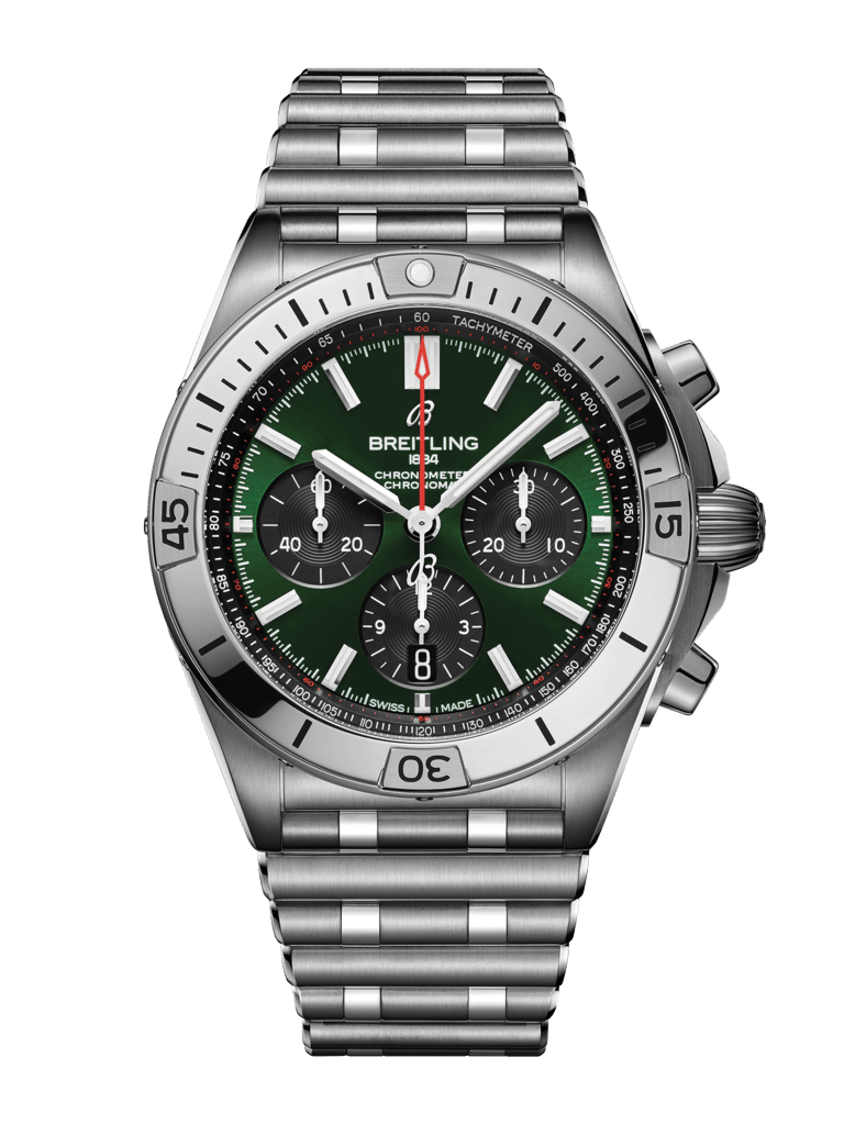 Breitling Chronomat B01 42 Green Dial Silver Steel Strap Watch for Men - AB0134101L1A1 Buy Now By Breitling