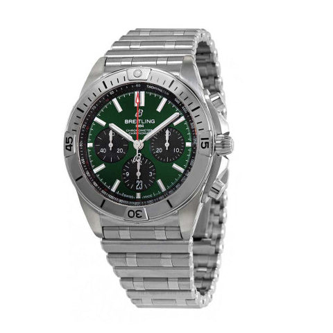 Breitling Chronomat B01 42 Green Dial Silver Steel Strap Watch for Men - AB0134101L1A1 Buy Now By Breitling