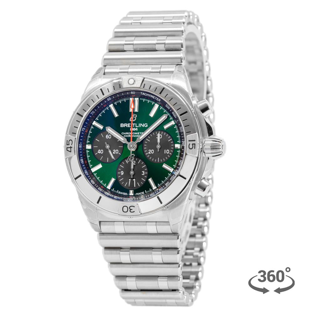 Breitling Chronomat B01 42 Green Dial Silver Steel Strap Watch for Men - AB0134101L1A1 Buy Now By Breitling