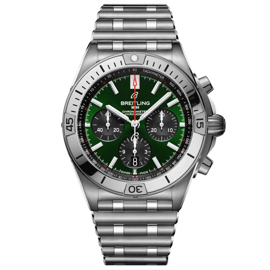 Breitling Chronomat B01 42mm Green Dial Silver Steel Strap Watch for Men - AB01343A1L1A1 Buy Now By Breitling