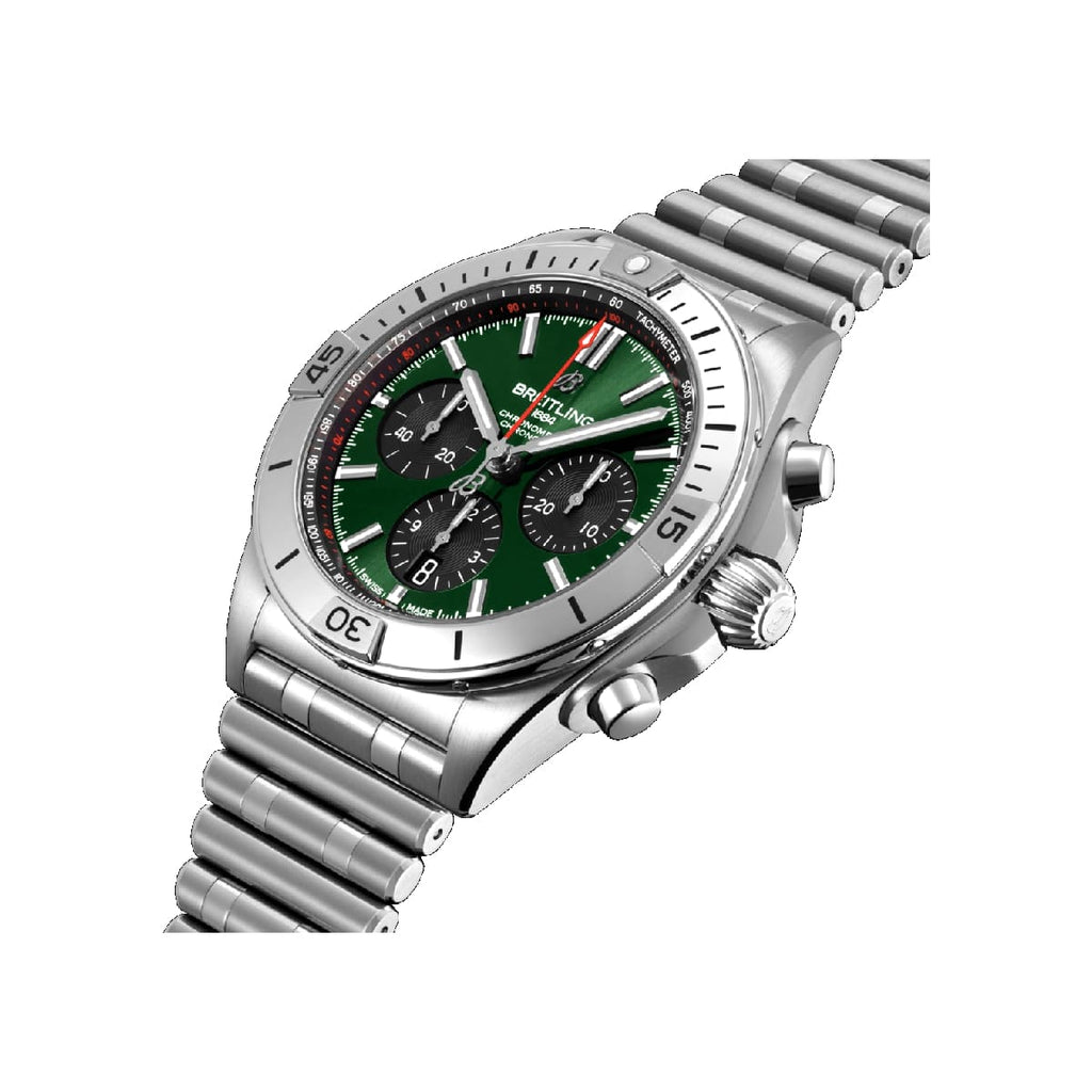 Breitling Chronomat B01 42mm Green Dial Silver Steel Strap Watch for Men - AB01343A1L1A1 Buy Now By Breitling