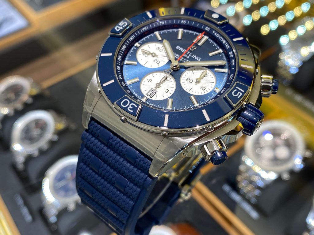 Breitling Super Chronomat B01 44 Blue Dial Blue Rubber Strap Watch for Men - AB0136161C1S1 Buy Now By Breitling