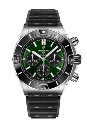 Breitling Super Chronomat B01 44 Green Dial Black Rubber Strap Watch for Men - AB0136251L1S1 Buy Now By Breitling