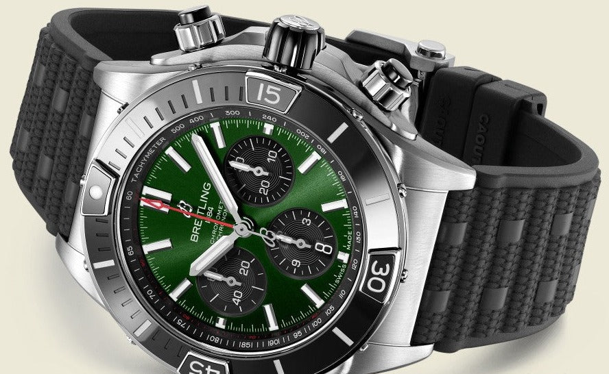 Breitling Super Chronomat B01 44 Green Dial Black Rubber Strap Watch for Men - AB0136251L1S1 Buy Now By Breitling