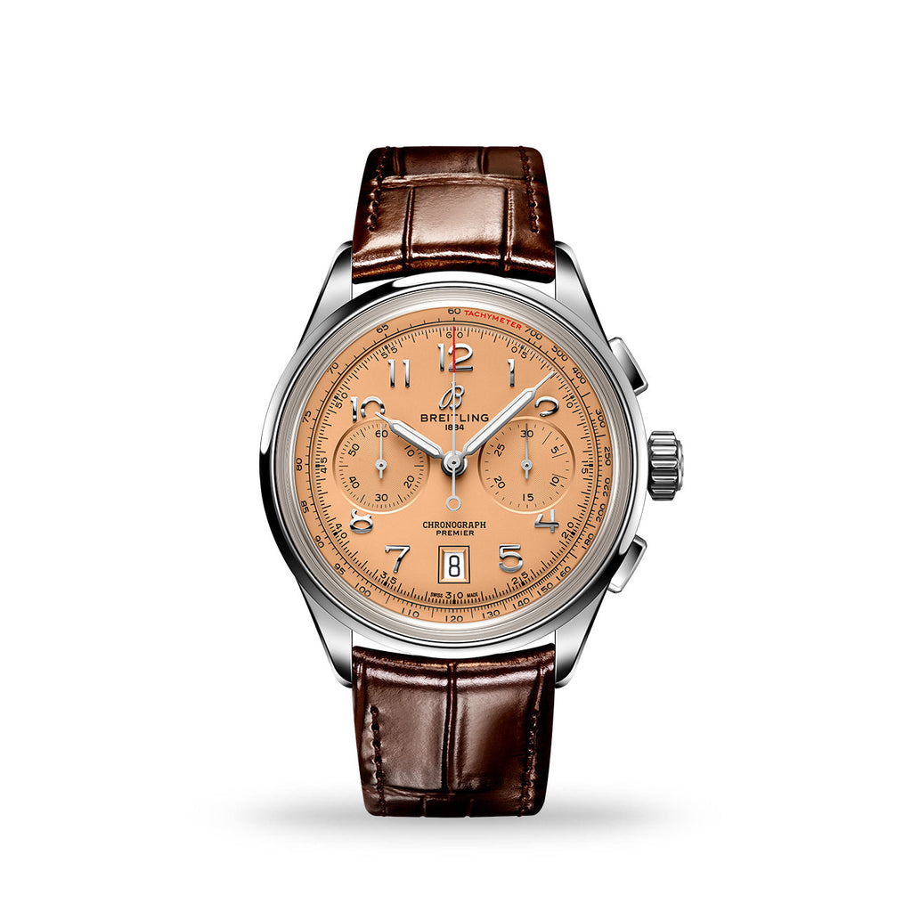 Breitling Premier B01 Chronograph 42 Beige Dial Brown Leather Strap Watch for Men - AB0145331K1P1 Buy Now By Breitling