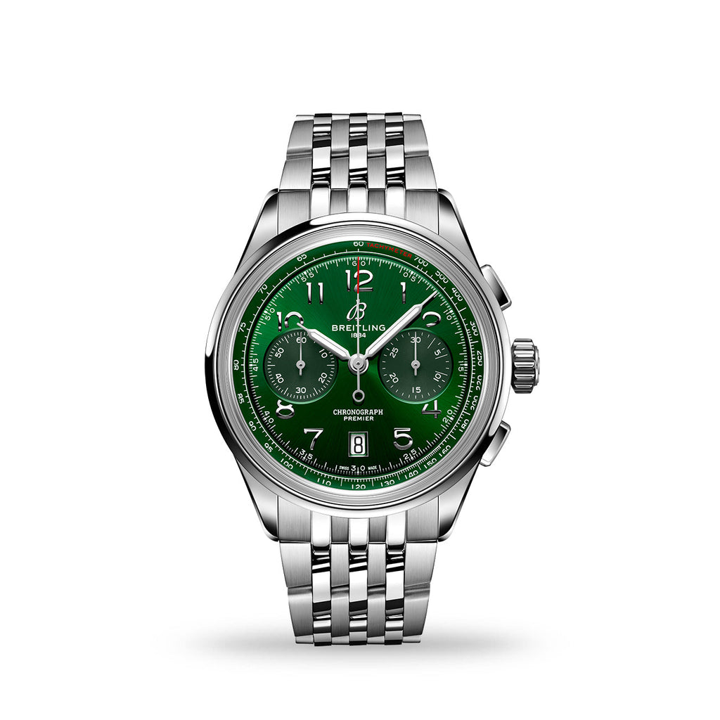 Breitling Premier B01 Chronograph 42 Green Dial Silver Steel Strap Watch for Men - AB0145371L1A1 Buy Now By Breitling