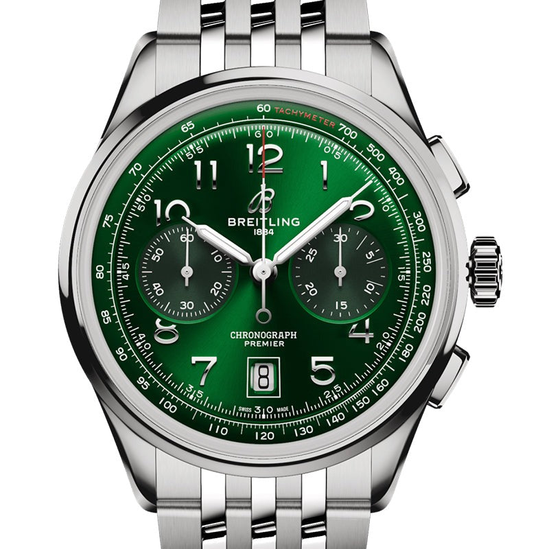 Breitling Premier B01 Chronograph 42 Green Dial Silver Steel Strap Watch for Men - AB0145371L1A1 Buy Now By Breitling
