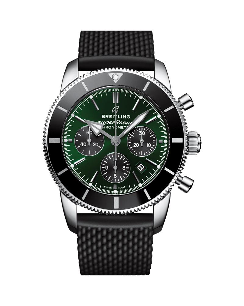 Breitling Superocean Heritage B01 Chronograph 44 Limited Edition Green Dial Black Mesh Bracelet Watch for Men - AB01621A1L1S1 Buy Now By Breitling