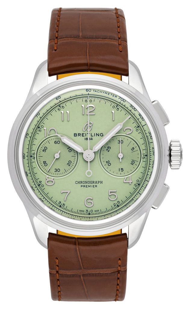 Breitling Premier B09 Chronograph 40 Green Dial Brown Leather Strap Watch for Men - AB0930D31L1P1 Buy Now By Breitling