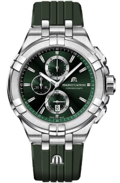 Maurice Lacroix Aikon Chronograph Green Dial Green Rubber Strap Watch for Men - AI1018-SS000-630-5 Buy Now By Maurice Lacroix