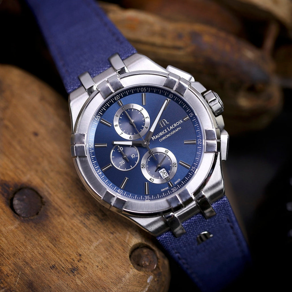 Maurice Lacroix Aikon Chronograph Blue Dial Blue Leather Strap Watch for Men - AI1018-SS001-430-1 Buy Now By Maurice Lacroix