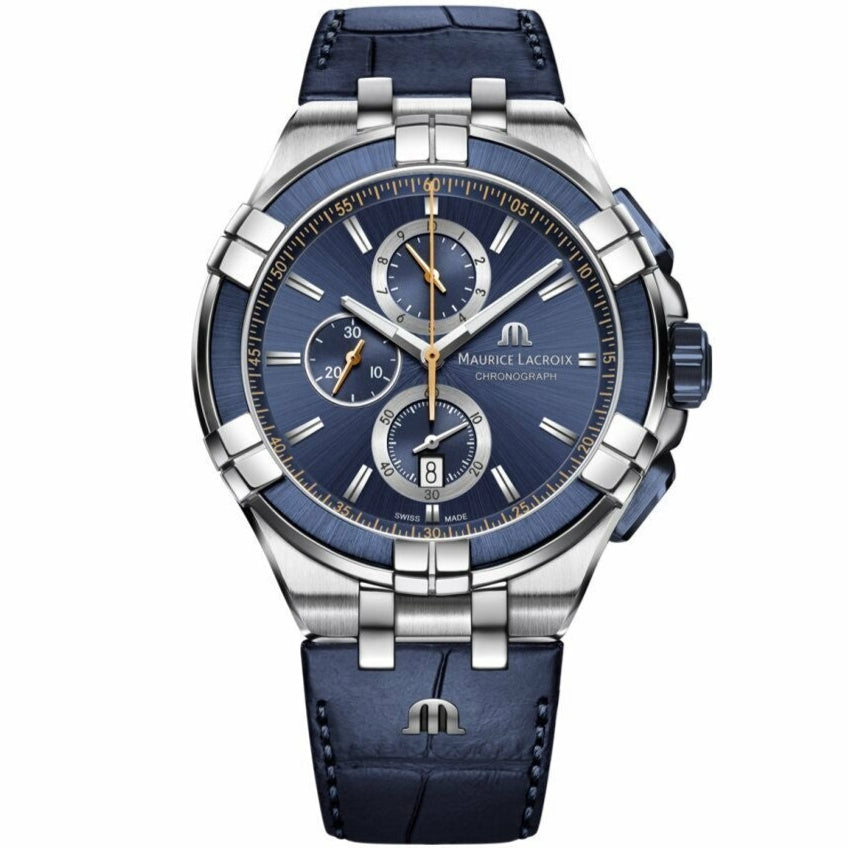 Maurice Lacroix Aikon Chronograph Blue Dial Blue Leather Strap Watch For Men - AI1018-SS001-432-4 Buy Now By Maurice Lacroix