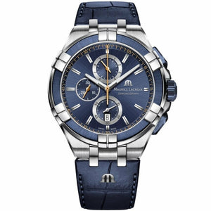 Maurice Lacroix Aikon Chronograph Blue Dial Blue Leather Strap Watch For Men - AI1018-SS001-432-4 Buy Now By Maurice Lacroix