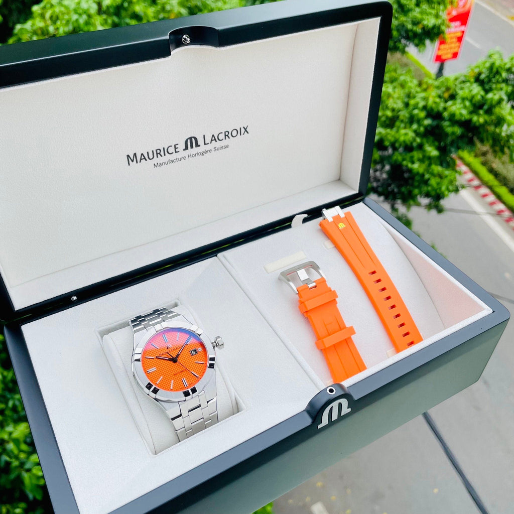 Maurice Lacroix Aikon Limited Edition Automatic Date Orange Dial Silver Steel Strap Watch For Men - AI6008-SS00F-530-1 Buy Now By Maurice Lacroix