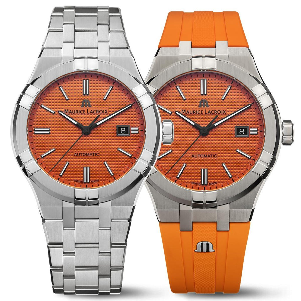 Maurice Lacroix Aikon Automatic Date Orange Dial Silver Steel Strap Watch For Men - AI6008-SS00F-530-E Buy Now By Maurice Lacroix