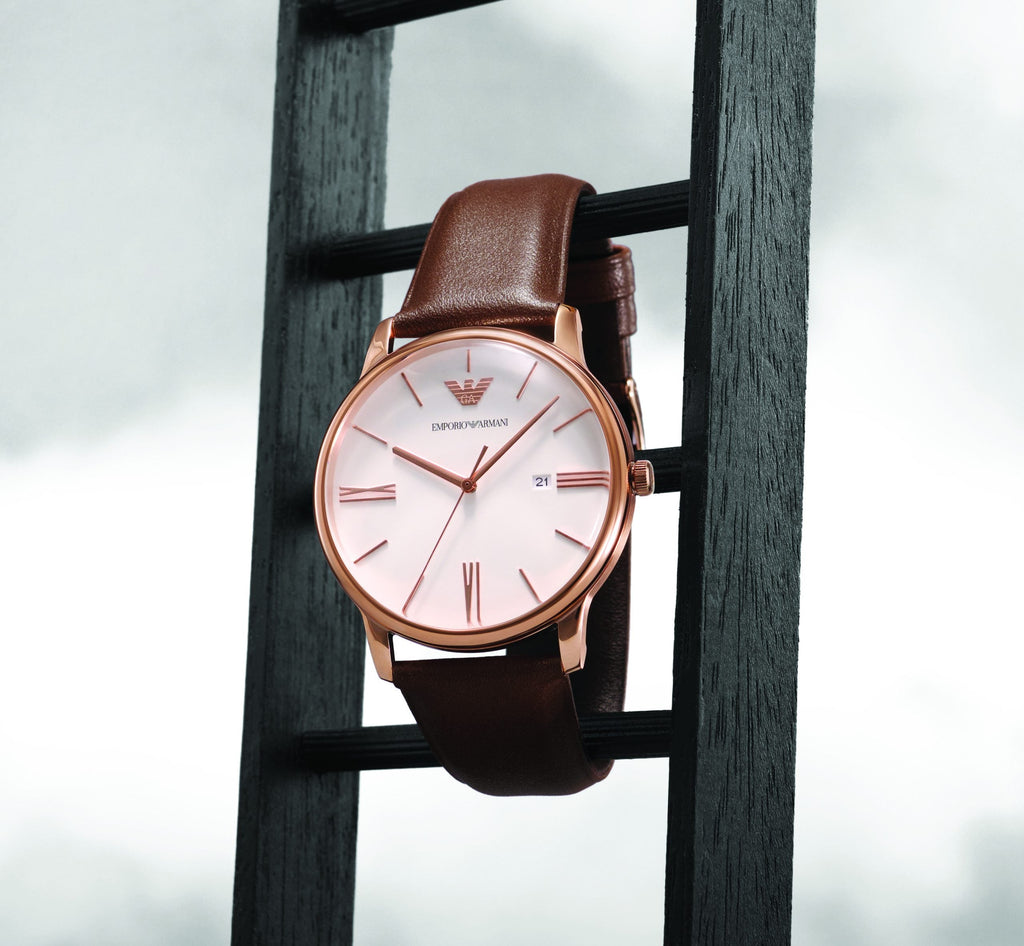 Emporio Armani Minimalist Quartz White Dial Brown Leather Strap Watch For Men - AR11572 Buy Now By Emporio Armani