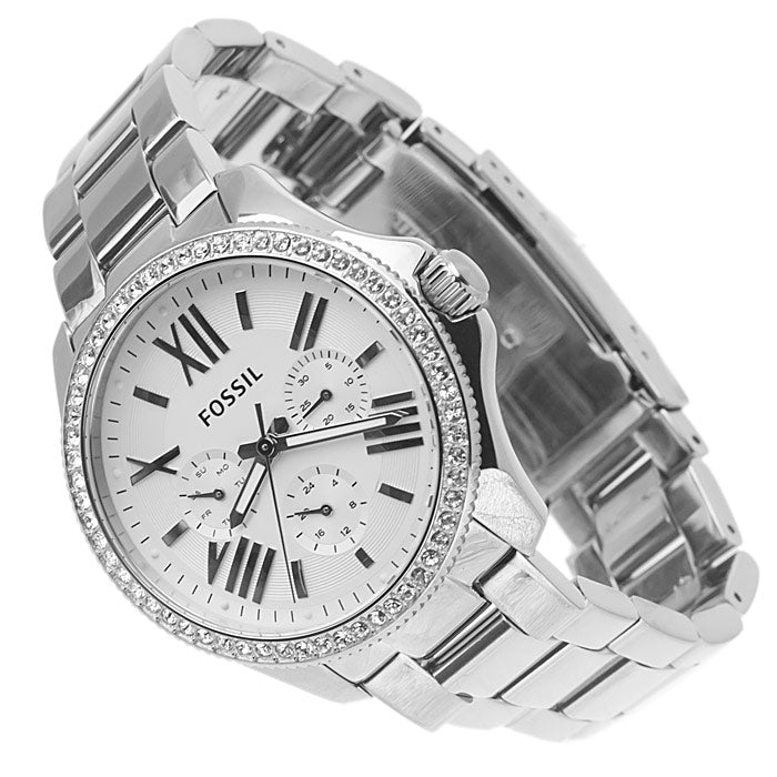 Fossil Cecile Chronograph Silver Dial Silver Steel Strap Watch for Women - AM4481 Buy Now By Fossil