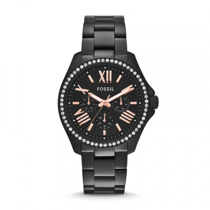 Fossil Cecile Multi Function Crystals Black Dial Black Steel Strap Watch for Women - AM4522 Buy Now By Fossil