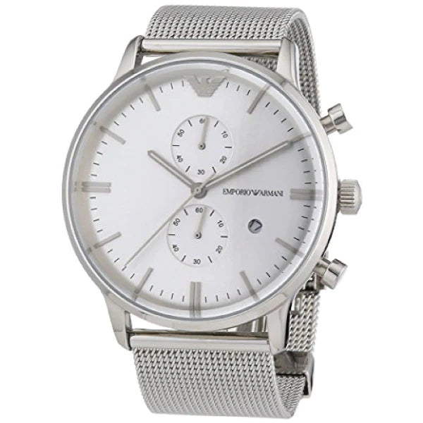Emporio Armani Classic Chronograph Quartz Silver Dial Silver Mesh Bracelet Watch For Men - AR0390 Buy Now By Emporio Armani