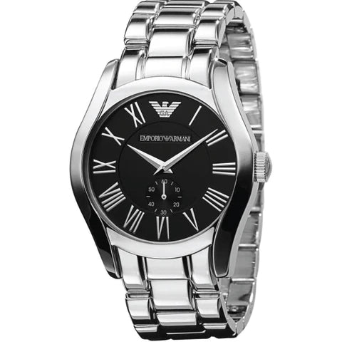 Emporio Armani Valente Black Dial Silver Steel Strap Watch For Men - AR0680 Buy Now By Emporio Armani