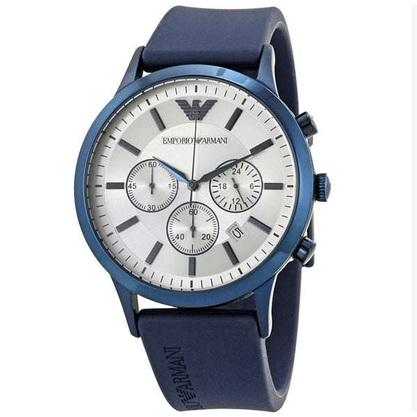 Emporio Armani Renato Chronograph Silver Dial Blue Silicone Strap Watch For Men - AR11026 Buy Now By Emporio Armani