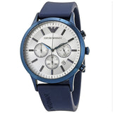 Emporio Armani Renato Chronograph Silver Dial Blue Silicone Strap Watch For Men - AR11026 Buy Now By Emporio Armani