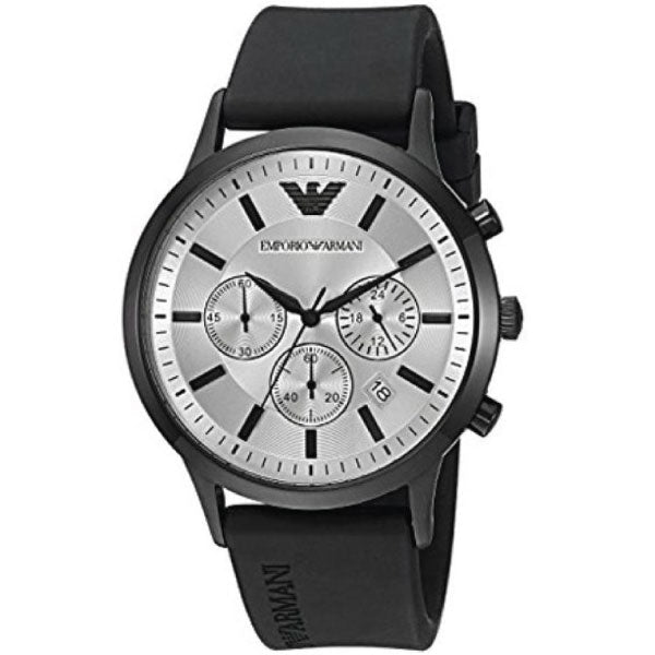 Emporio Armani Chronograph Quartz Silver Dial Black Rubber Strap Watch For Men - AR11048 Buy Now By Emporio Armani