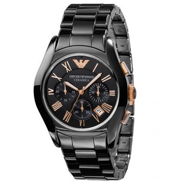 Emporio Armani Valente Ceramica Chronograph Black Dial Black Steel Strap Watch For Men - AR1410 Buy Now By Emporio Armani