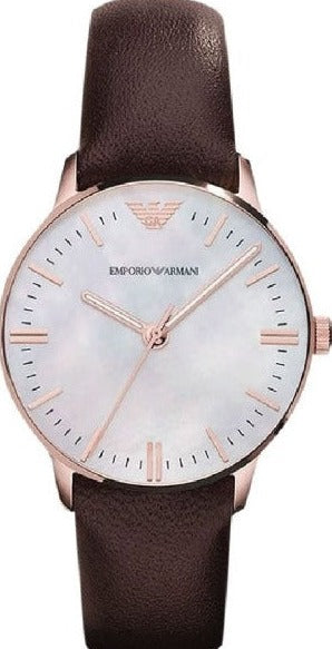 Emporio Armani Classic Quartz Mother of Pearl Dial Brown Leather Strap Watch For Women - AR1601 Buy Now By Emporio Armani