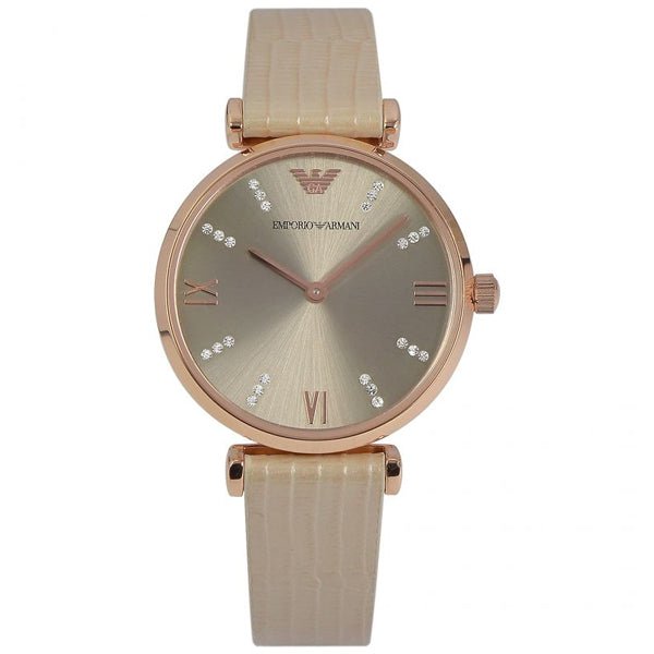 Emporio Armani Gianni T Bar Gunmetal Dial Beige Leather Strap Watch For Women - AR1681 Buy Now By Emporio Armani