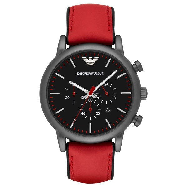 Emporio Armani Luigi Chronograph Black Dial Red Leather Strap Watch For Men - AR1971 Buy Now By Emporio Armani