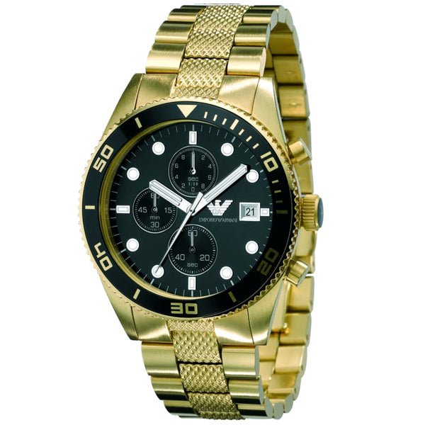 Emporio Armani Chronograph Black Dial Gold Steel Strap Watch For Men - AR5857 Buy Now By Emporio Armani