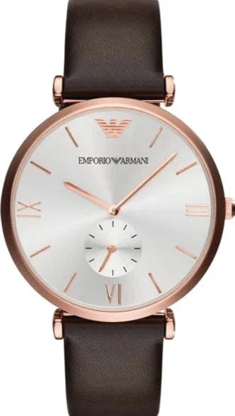 Emporio Armani Classic Analog Silver Dial Brown Leather Strap Watch For Men - AR9038 Buy Now By Emporio Armani