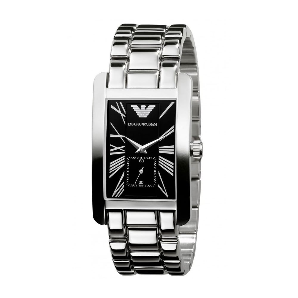 Emporio Armani Classic Black Dial Silver Stainless Steel Strap Watch For Men - AR0156 Buy Now By Emporio Armani