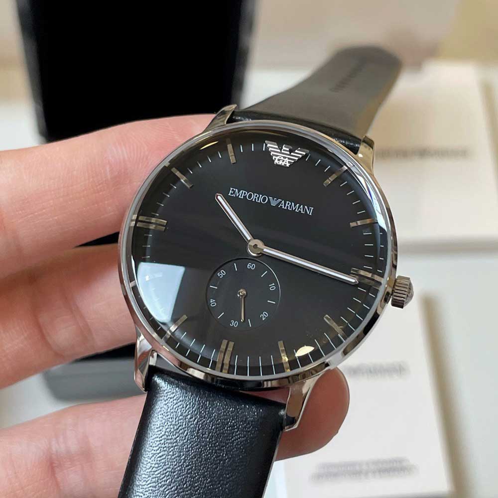 Emporio Armani Gianni Quartz Black Dial Black Leather Strap Watch For Men - AR0382 Buy Now By Emporio Armani