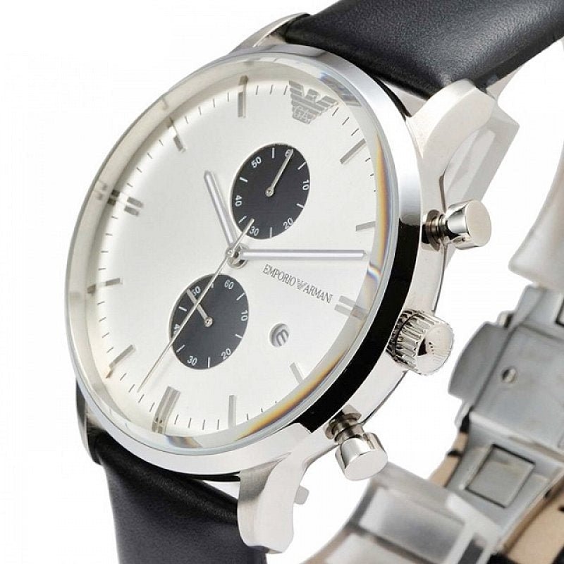 Emporio Armani Gianni White Dial Black Leather Strap Watch For Men - AR0385 Buy Now By Emporio Armani