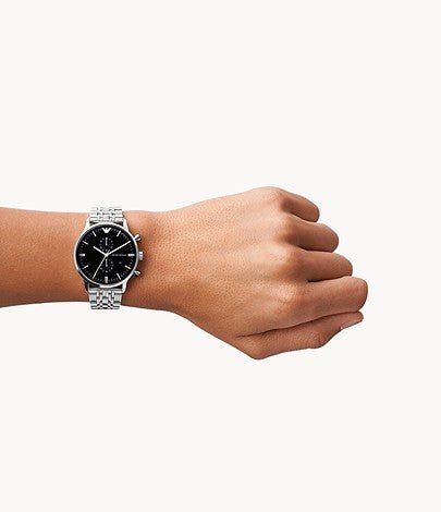 Emporio Armani Chronograph Black Dial Silver Steel Strap Watch For Men - AR0389 Buy Now By Emporio Armani