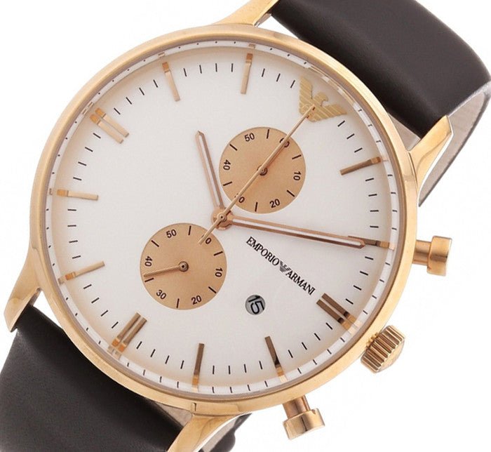 Emporio Armani Gianni Classic Chronograph White Dial Brown Leather Strap Watch For Men - AR0398 Buy Now By Emporio Armani