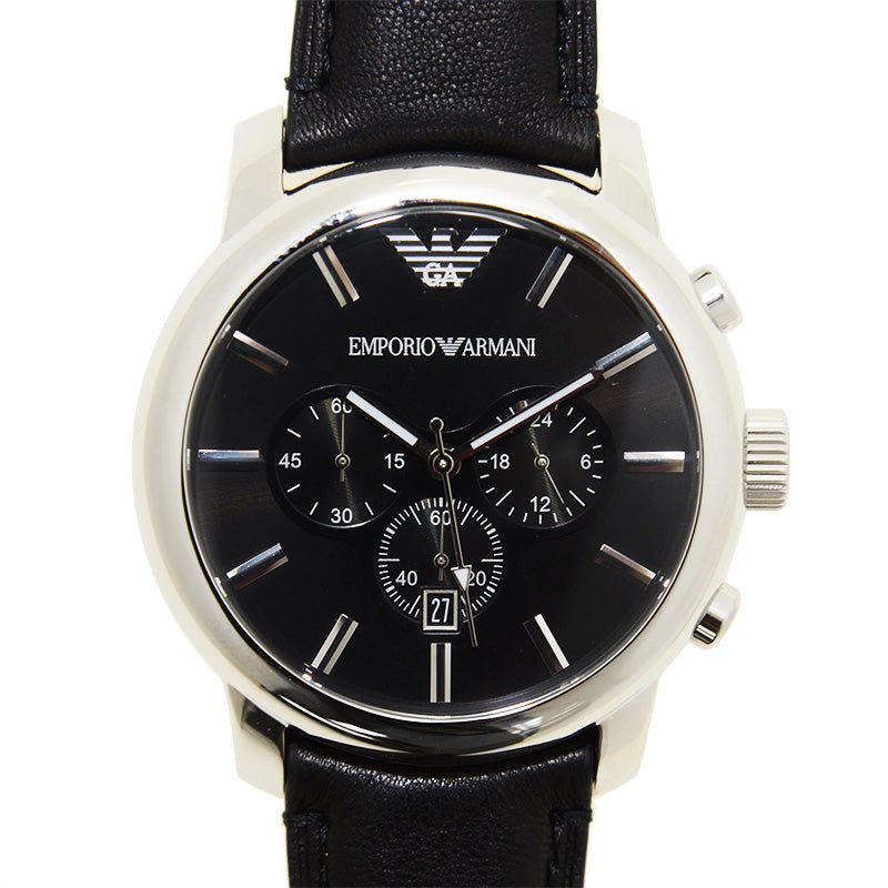 Emporio Armani Classic Chronograph Black Dial Black Leather Strap Watch For Men - AR0431 Buy Now By Emporio Armani