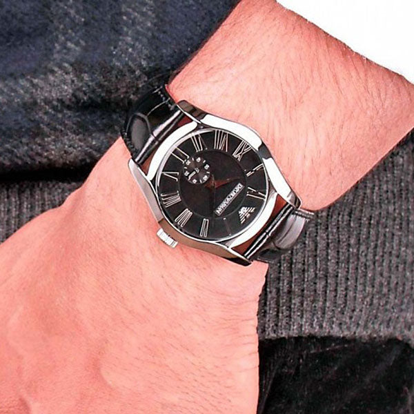 Emporio Armani Valente Black Dial Black Leather Strap Watch For Men - AR0643 Buy Now By Emporio Armani