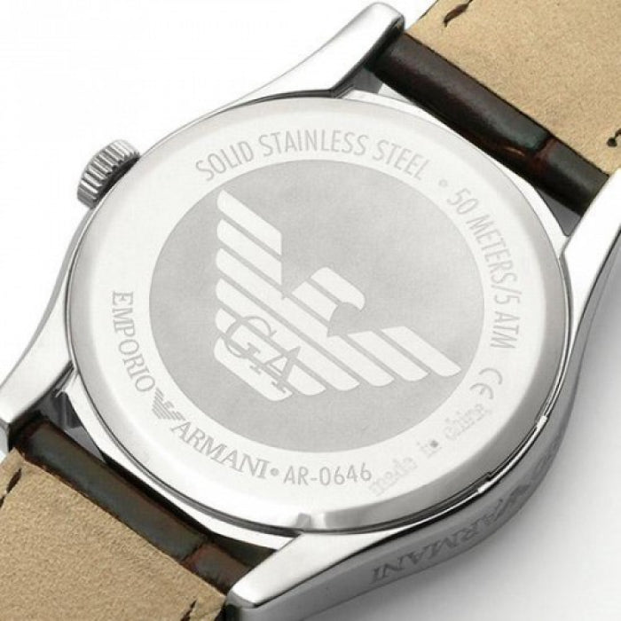 Emporio Armani Classic Quartz Beige Dial Brown Leather Strap Watch For Men - AR0646 Buy Now By Emporio Armani