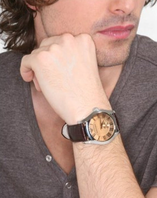 Emporio Armani Classic Quartz Beige Dial Brown Leather Strap Watch For Men - AR0646 Buy Now By Emporio Armani