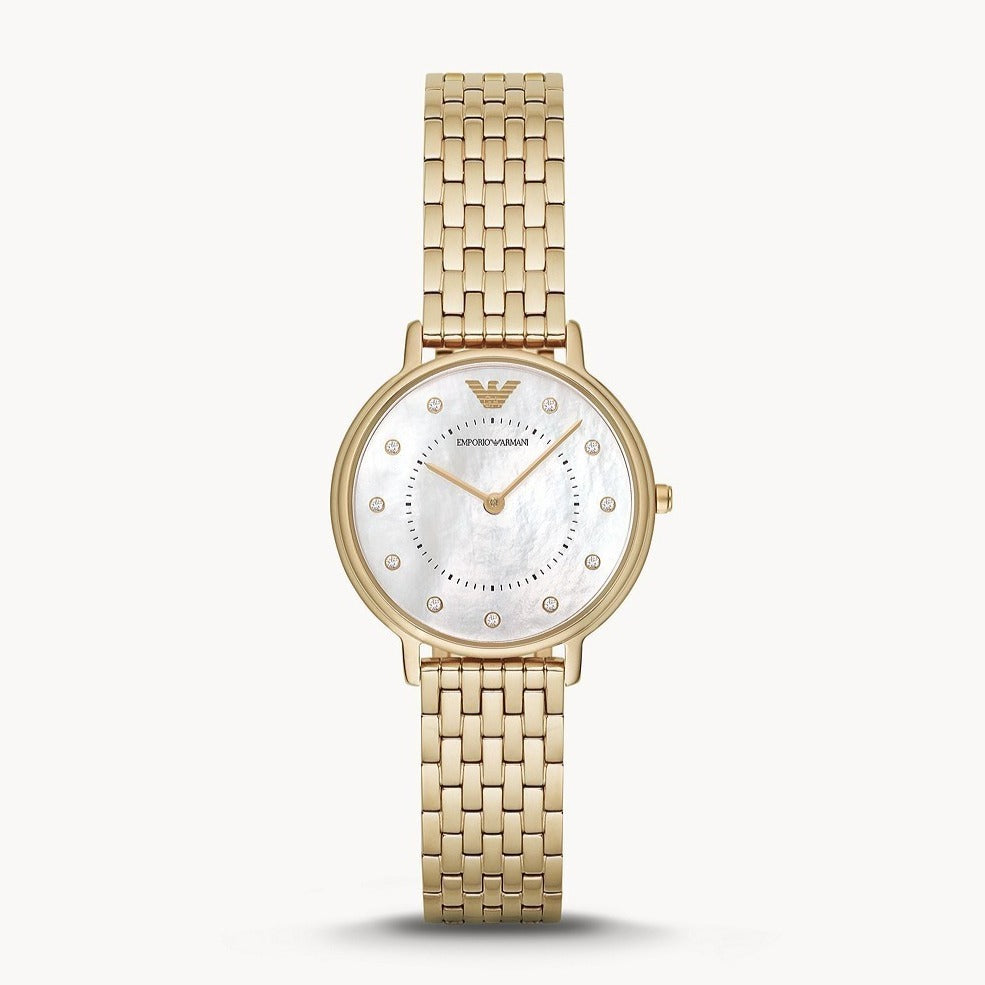 Emporio Armani Dress Analog Mother of Pearl Dial Gold Steel Strap Watch For Women - AR11007 Buy Now By Emporio Armani