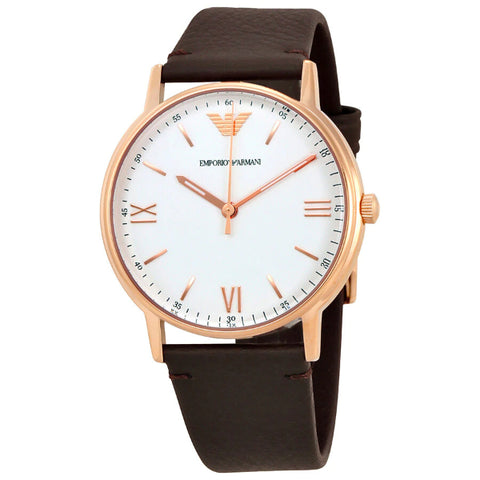Emporio Armani Dress Quartz White Dial Brown Leather Strap Watch For Men - AR11011 Buy Now By Emporio Armani