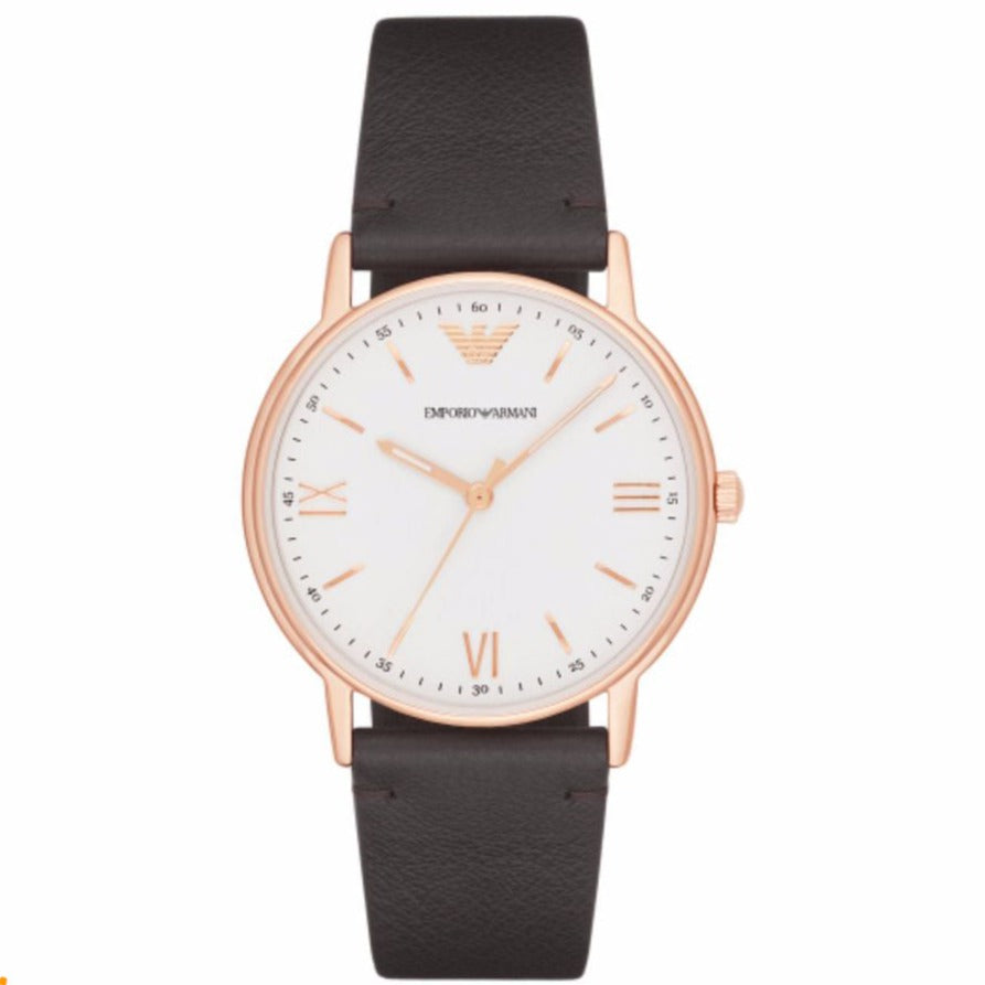 Emporio Armani Dress Quartz White Dial Brown Leather Strap Watch For Men - AR11011 Buy Now By Emporio Armani